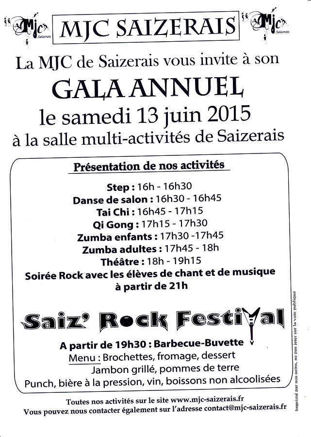 Planning du Gala 2015 de la MJC de Saizerais